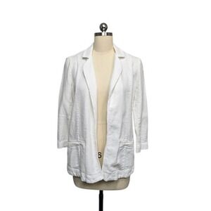 Anthropologie‎ Blazer Womens 0 White Linen Open Front Tulip Back Patch Pockets